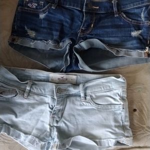 Light blue and dark blue Hollister jean shorts